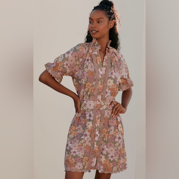 NWT size Small Anthropologie x Sundays Evelyn Shirt Sleeve Floral Mini dress